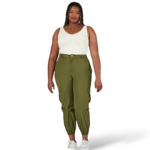 Lane Bryant Green Satin Mid-rise Joggers Crop Ankle Pants size 24P